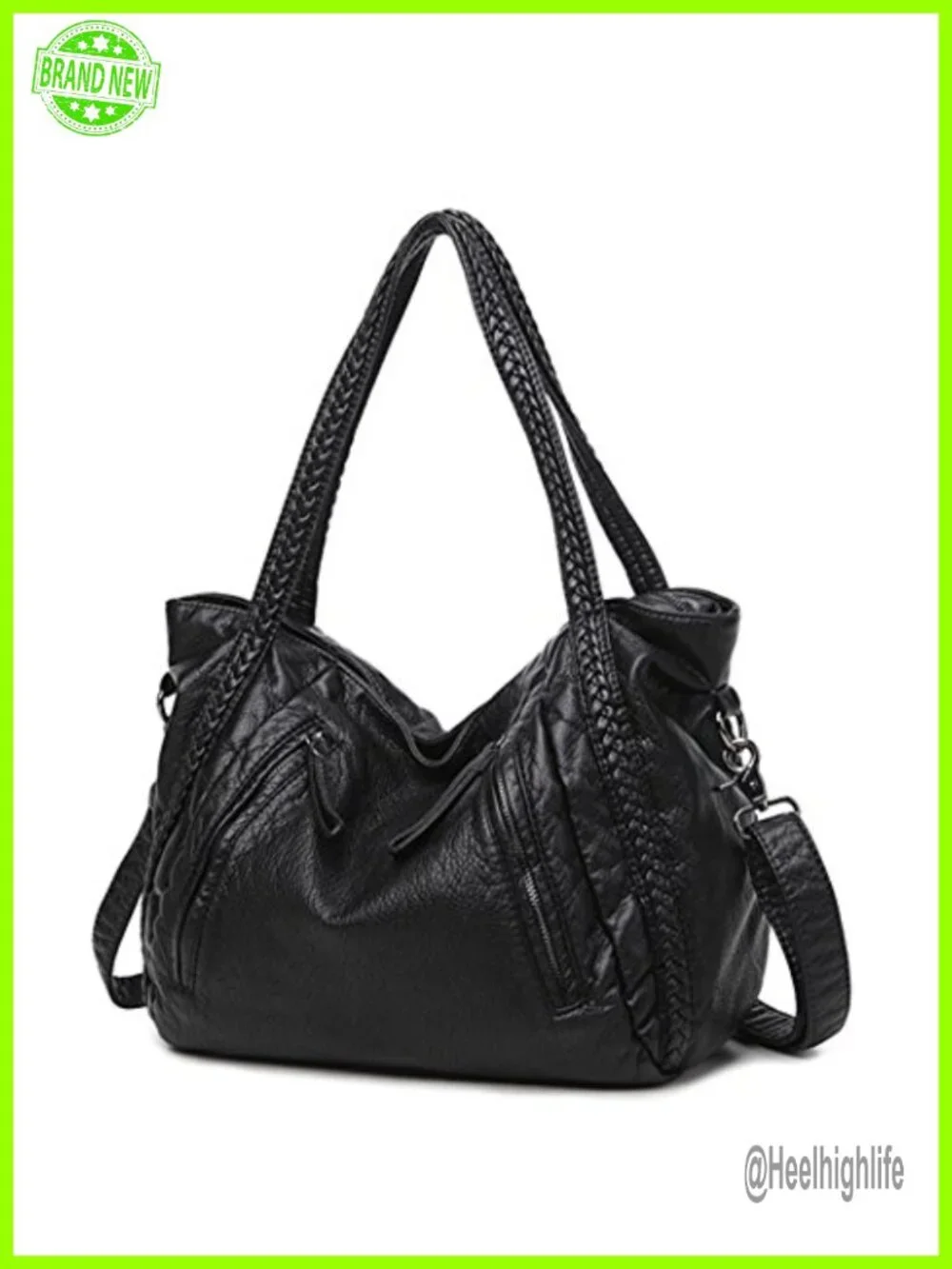 Slouchy Shoulder Tote Bag Hobo Purse Braided Handbag Washed Faux Leather Large